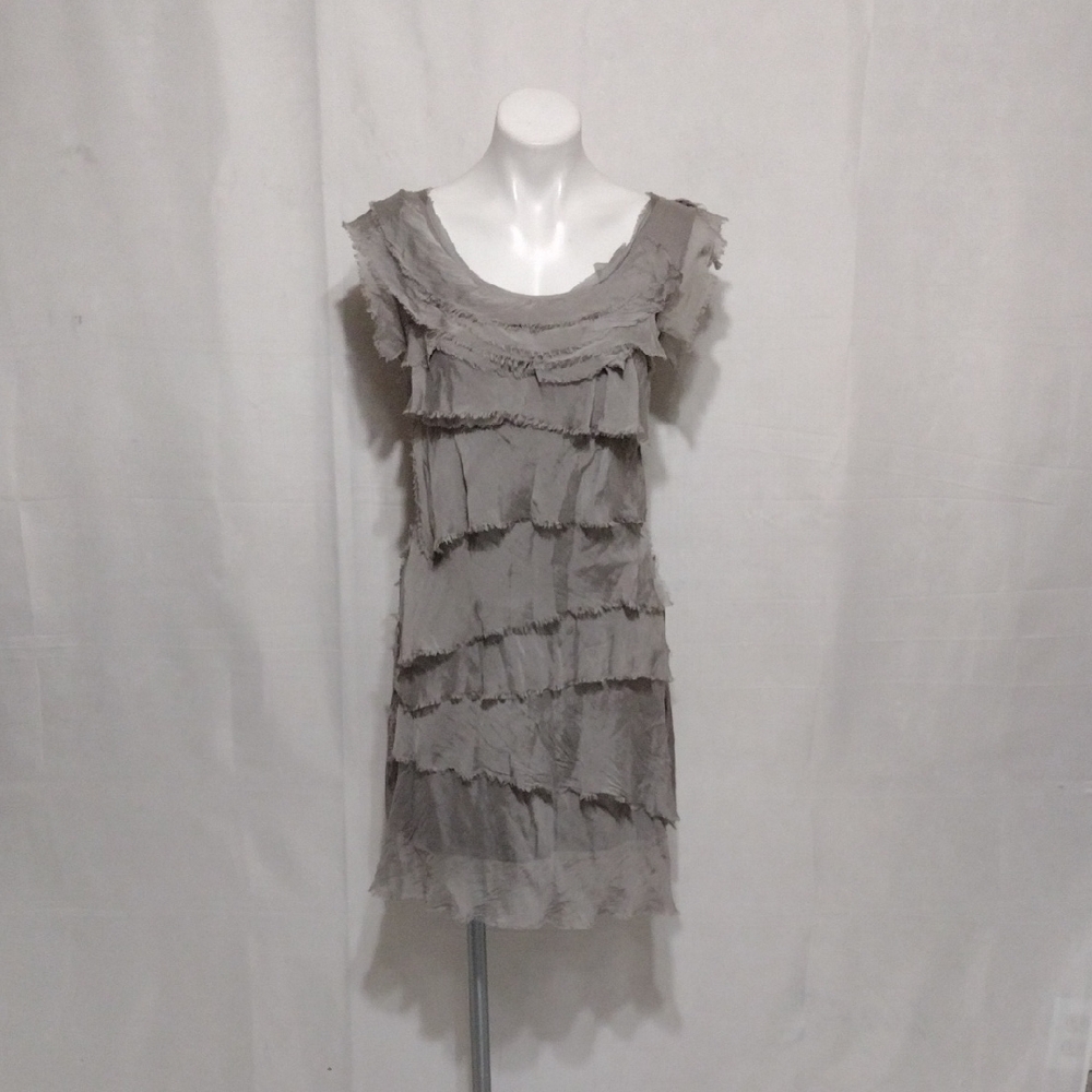 Gigi Moda Silk Tiered Ruffle Mini Dress Small Tattered Frayed Boho Romantic Glam